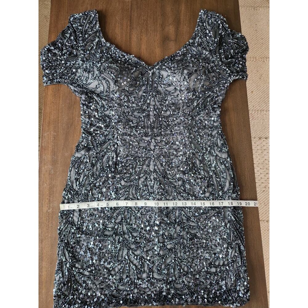 Scala women's Charcoal Sequin Metallic V-Neck Long Flared Sleeve size 14 Euc - Picture 10 of 13